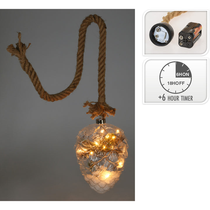 Koopman LED Pinecone With Rope (21cm)