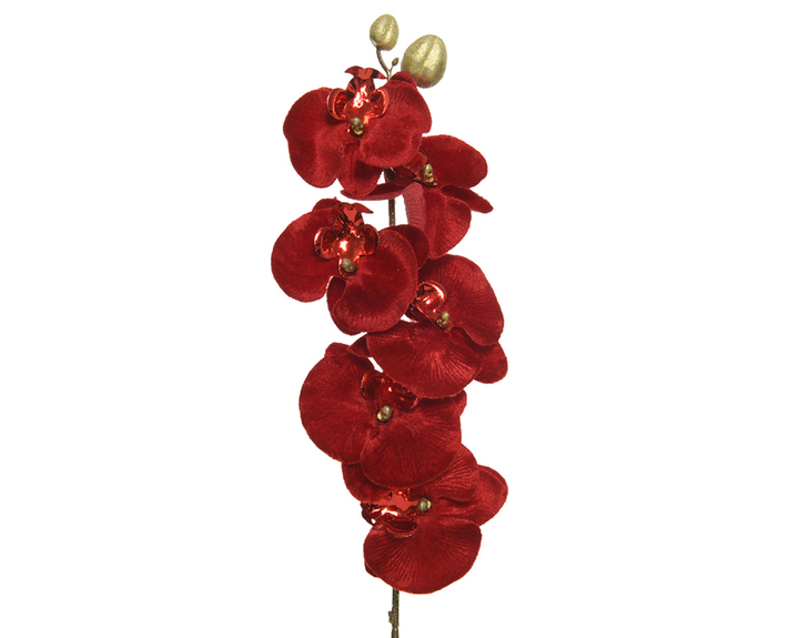 Kaemingk Orchid On Stem Velvet Red With Gold Center